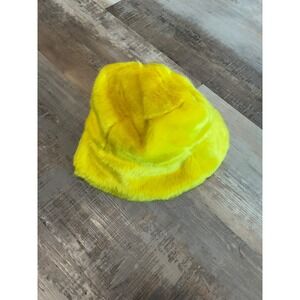 Mardi Gras Bright Yellow Faux Fur Bucket Hat Cozy Winter Warm Streetwear Fashion